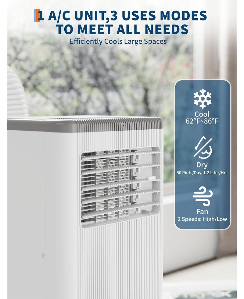 Xo 8,000 Btu Portable Air Conditioner with 3-in-1 Cooling, Dehumidifier and Fan for Bedroom, Home Office or Apartment
