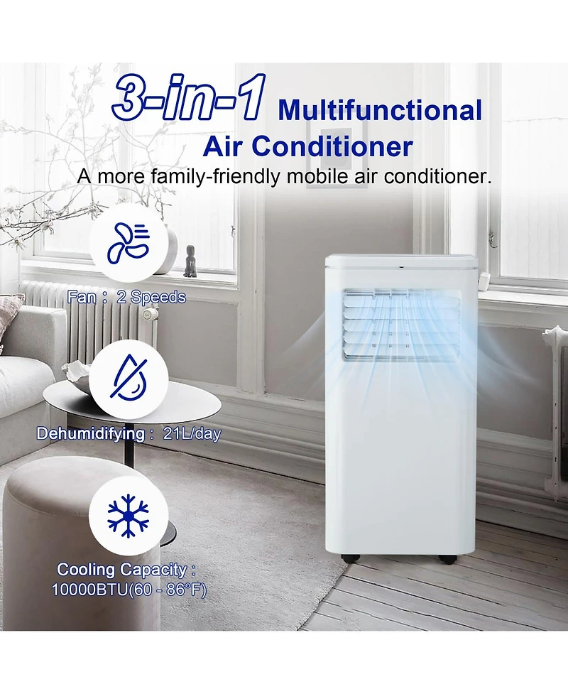 Xo 10000 Btu Portable Air Conditioner, 4-in-1 Ac Unit with Remote, Quiet Cooling for Rooms up to 450 Sq.Ft