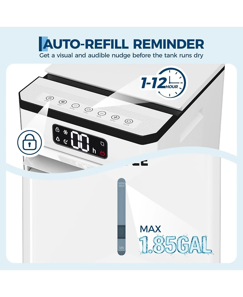 Xo 7L Evaporative Air Cooler, 3-in-1 Portable Swamp Cooler, 3 Speeds, 12H Timer, Remote Control, 80degree(s) Oscillation, 1.85 Gal Tank