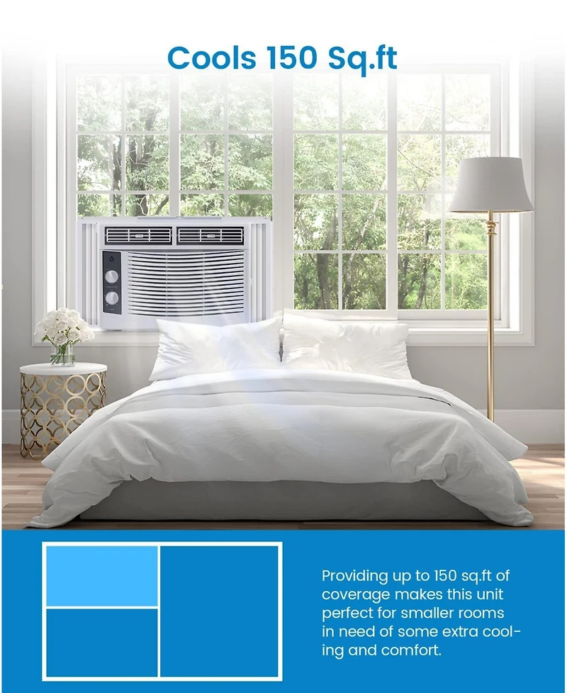 Xo 5000 Btu Window Ac Unit, Mechanical Control Air Conditioner, Cools 150 Sq. Ft, Low Noise, Easy Install Kit
