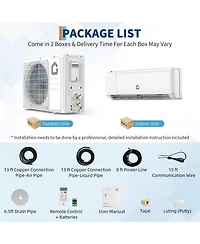 Xo 9000 Btu Mini Split Ac and Heat Pump, 18.5 SEER2 Inverter, WiFi and Alexa, Cools 450 Sq. Ft, Installation Kit