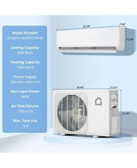Xo 9,000 Btu 24 SEER2 Mini Split Wall Mounted Air Conditioner and Heat Pump with WiFi and Alexa for Rooms Up to 450 sq.ft. 208-230V