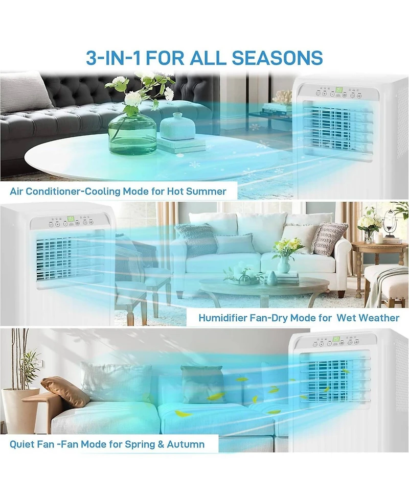 Xo 3-in-1 10000 Btu Portable Air Conditioner for 450 Sq.Ft. Spaces, Quiet Operation with Dehumidifier