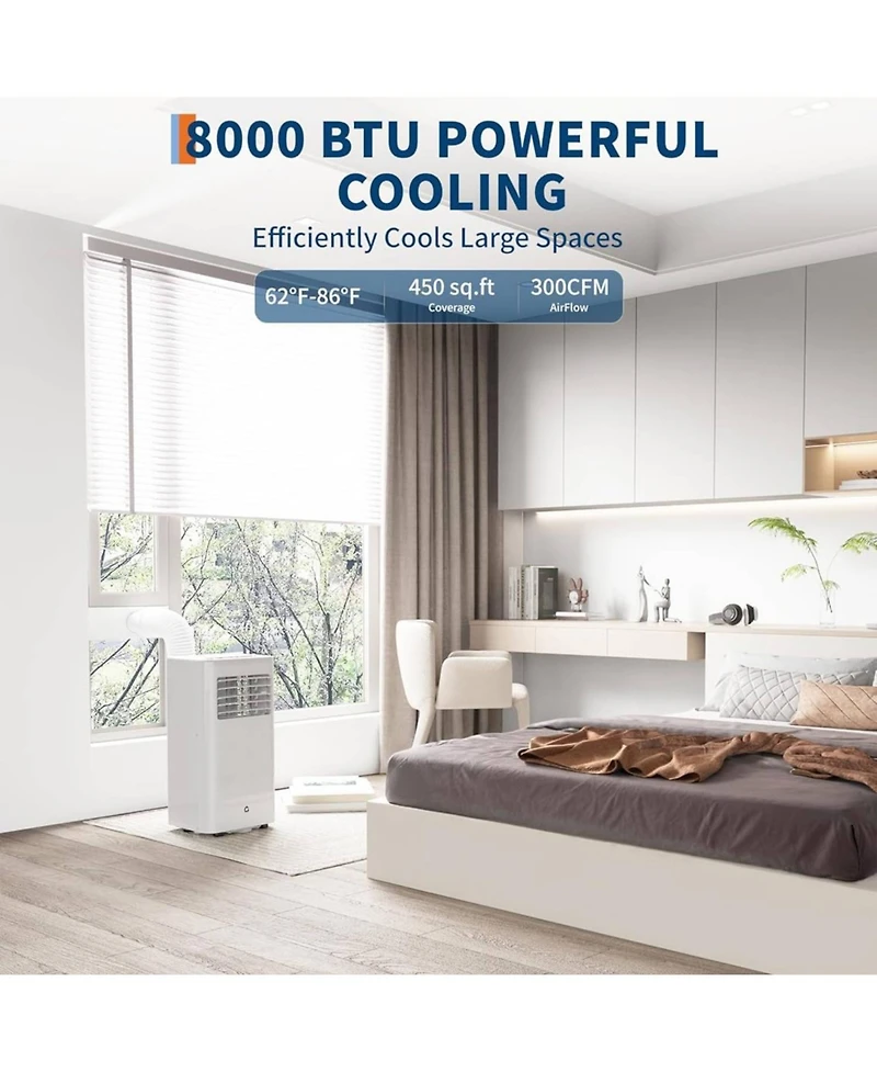 Xo 3-in-1 8000 Btu Portable Air Conditioner, Cools Up to 350 Sq.Ft. with Complete Installation Kit, Grey