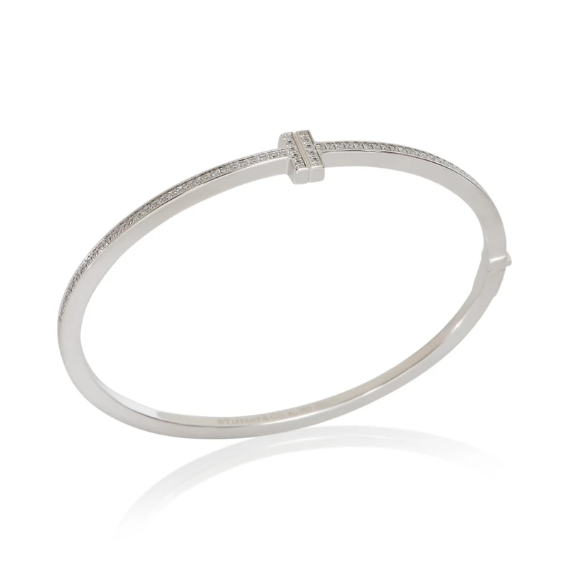 Pre-Owned Tiffany & Co White Gold Diamond Tiffany T Narrow Hinged Bracelet