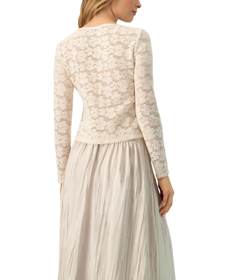 Ivonne Women's Long Sleeve Knitted Lace Straight Blouse