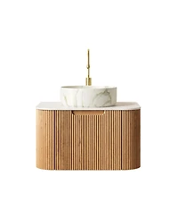 Sillysis Wall Mounted Bathroom Vanity with Sintered Stone Top, Round Ceramic Basin, Soft Close Drawer, Pre-assembled