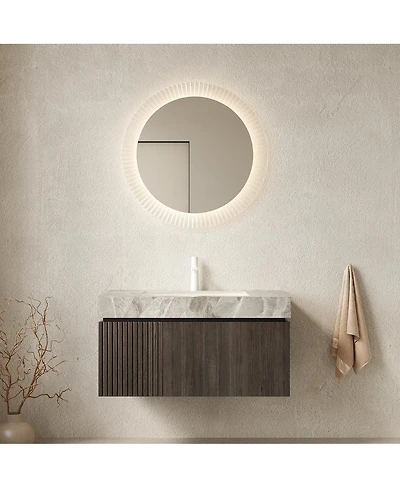 Sillysis 36 Inch Floating Bathroom Vanity with Italian Sintered Stone Top, Plywood Cabinet, Ceramic Sink, Soft Close Storage, Pre-assembled