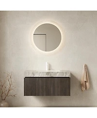 Sillysis 36 Inch Floating Bathroom Vanity with Italian Sintered Stone Top, Plywood Cabinet, Ceramic Sink, Soft Close Storage, Pre-assembled