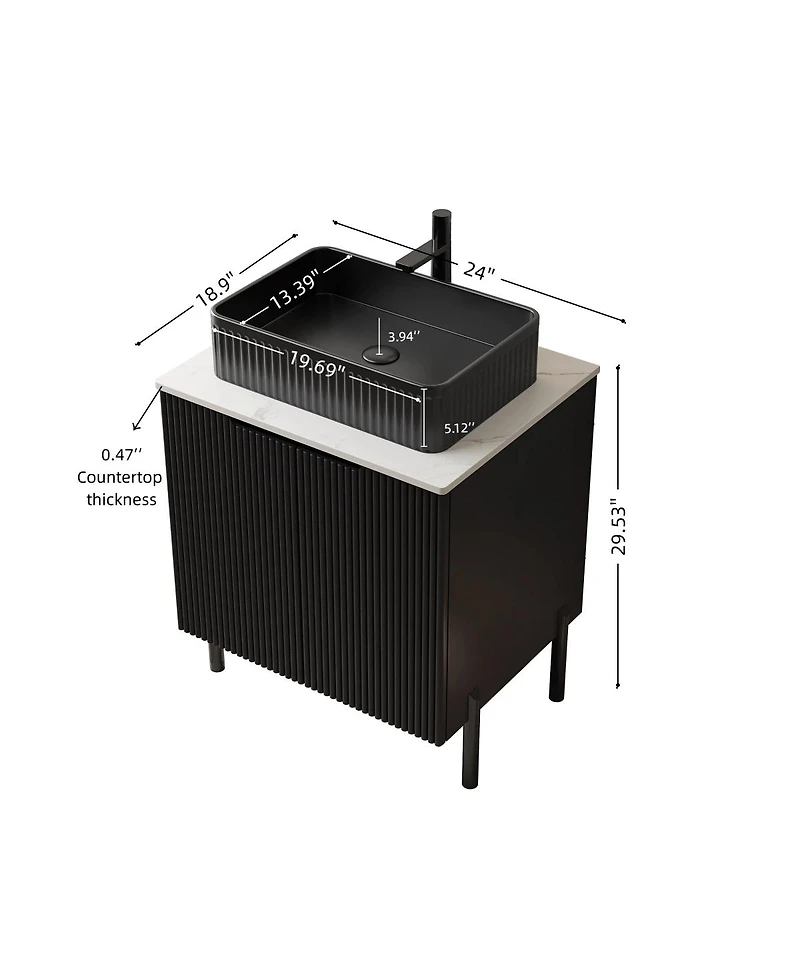 Sillysis 24 Inch Bathroom Vanity, Ceramic Basin, Sintered Stone Countertop, Soft Close Door Storage Cabinet