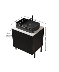 Sillysis 24 Inch Bathroom Vanity, Ceramic Basin, Sintered Stone Countertop, Soft Close Door Storage Cabinet
