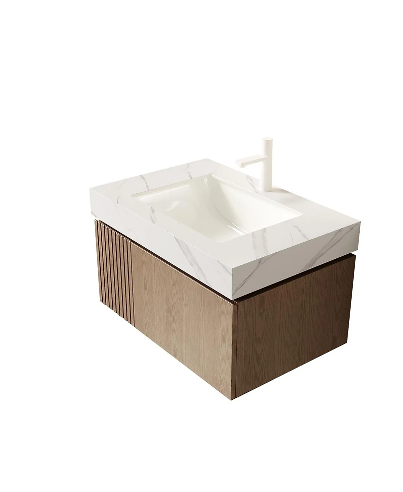 Sillysis Wall Mounted Bathroom Vanity, Sintered Stone Top, Carrara Ceramic Sink, Soft Close Cabinet