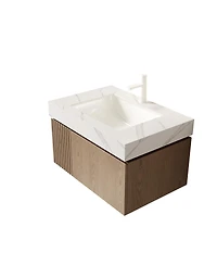 Sillysis Wall Mounted Bathroom Vanity, Sintered Stone Top, Carrara Ceramic Sink, Soft Close Cabinet