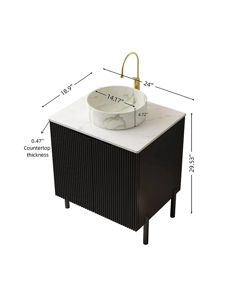 Sillysis 24 Inch Modern Bathroom Vanity, Sintered Stone Countertop with Ceramic Basin, Soft Close Double Door Storage Cabinet
