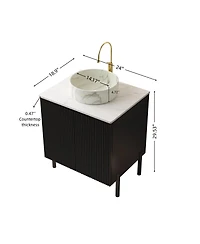 Sillysis 24 Inch Modern Bathroom Vanity, Sintered Stone Countertop with Ceramic Basin, Soft Close Double Door Storage Cabinet