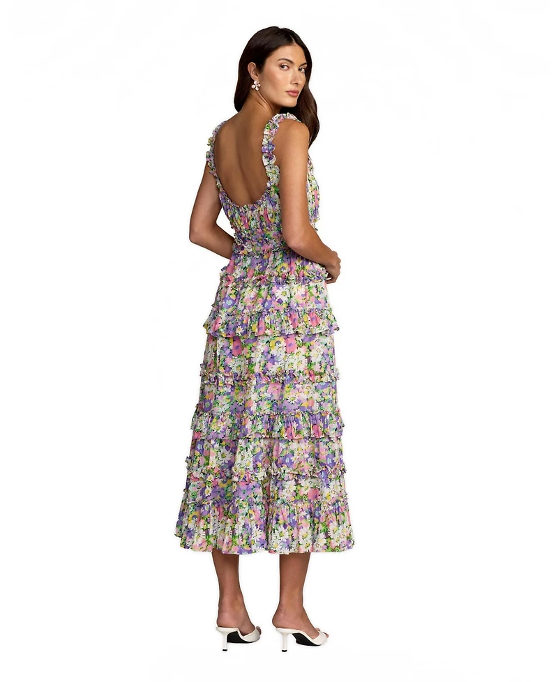 Mac Duggal Women's Multicolor Floral Ruffle A-Line Cotton Midi Dress
