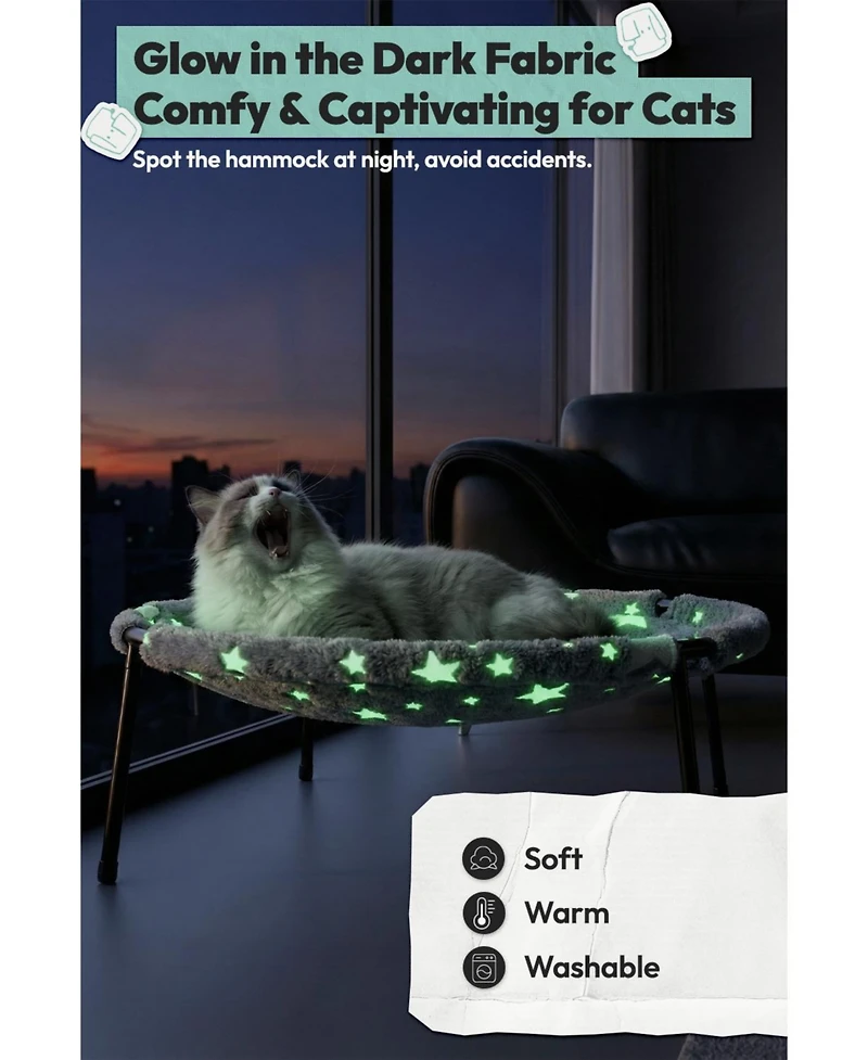 Ltmate Elevated Cat Bed,Glow-in-The-Dark Fabric for Large Indoor Cats, Breathable Cover