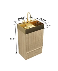 Sillysis Freestanding Bathroom Vanity with Gold Metal Vessel Sink, Modern Striped Cabinet with Drawer for Small Spaces