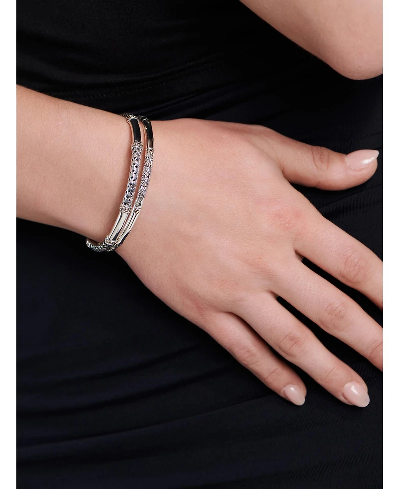 Devata Bamboo Slide-on Bangle Bracelet Sterling Silver and 18K Gold Accents