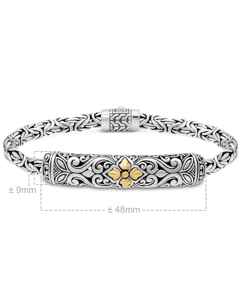Devata Maple Leaf on Filigree with Borobudur Chain Bracelet Sterling Silver and 18K Gold Accents