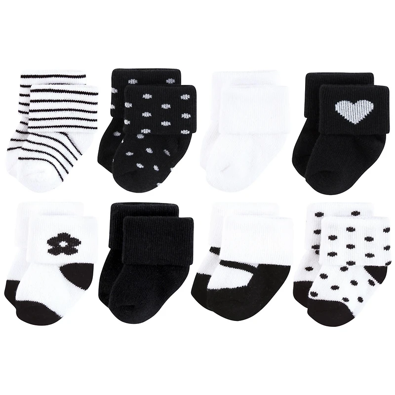 Hudson Baby Girls Cotton Rich Newborn and Terry Socks 8-Pack