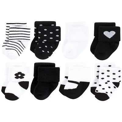 Hudson Baby Girls Cotton Rich Newborn and Terry Socks 8-Pack