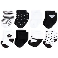 Hudson Baby Girls Cotton Rich Newborn and Terry Socks 8-Pack