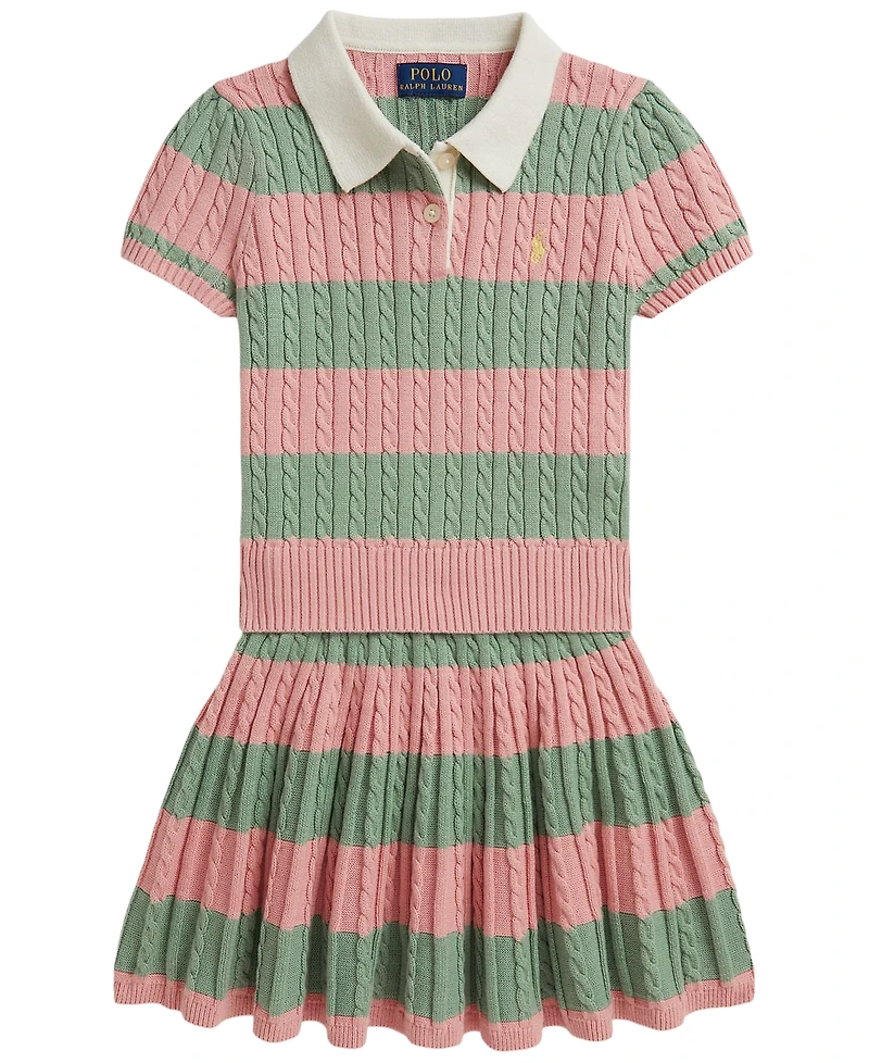 Polo Ralph Lauren Girls' 2T-6X Striped Short-Sleeve Sweater and Skirt, 2-Piece Set
