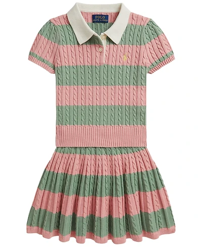 Polo Ralph Lauren Girls' 2T-6X Striped Short-Sleeve Sweater and Skirt, 2-Piece Set