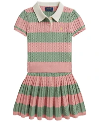 Polo Ralph Lauren Girls' 2T-6X Striped Short-Sleeve Sweater and Skirt, 2-Piece Set