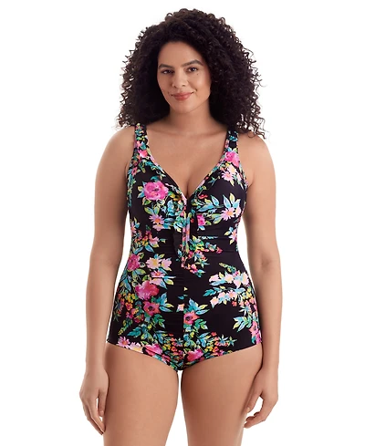 ShapeSolver Women's V-Neck Printed One-Piece Swimsuit