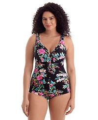 ShapeSolver Women's V-Neck Printed One-Piece Swimsuit