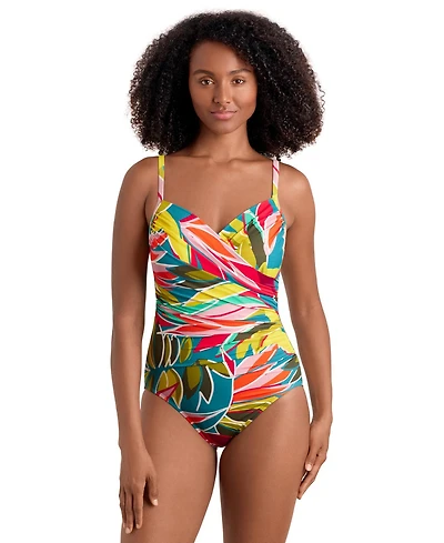 ShapeSolver Women's Surplice Neck One-Piece Swimsuit