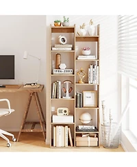 Gymax 11 Tier Bookcase with Anti Tipping Kits Wood Display Shelf Tree Shaped Bookshelf