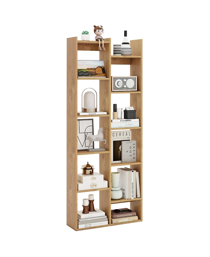 Gymax 11 Tier Bookcase with Anti Tipping Kits Wood Display Shelf Tree Shaped Bookshelf