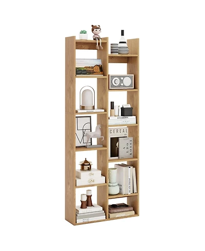 Gymax 11 Tier Bookcase with Anti Tipping Kits Wood Display Shelf Tree Shaped Bookshelf