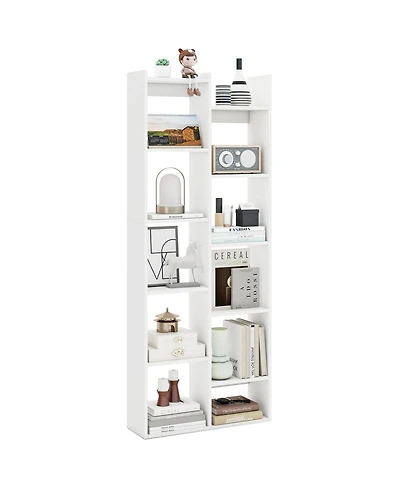 Gymax 11 Tier Bookcase with Anti Tipping Kits Wood Display Shelf Tree Shaped Bookshelf
