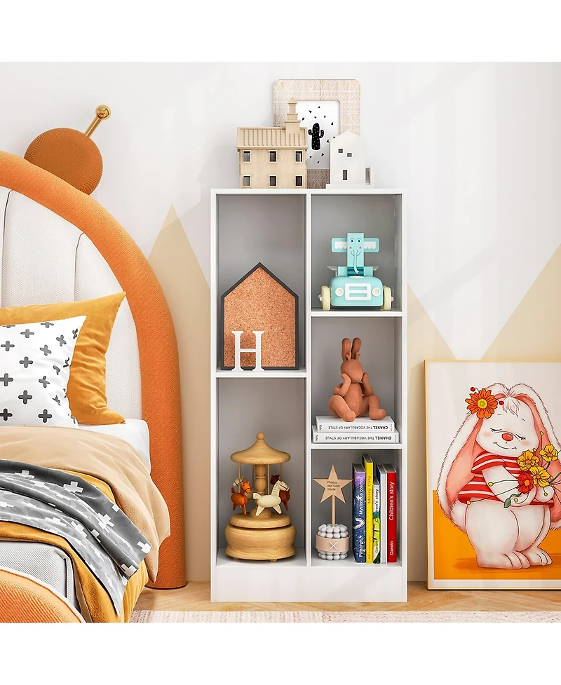Gymax 5 Cube Bookshelf 41 Inch Floor Bookcase with 2 Anti Tipping Kits Freestanding Storage