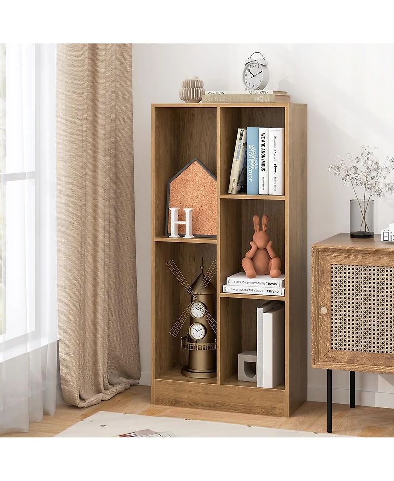 Gymax 5 Cube Bookshelf 41 Inch Floor Bookcase with 2 Anti Tipping Kits Freestanding Storage