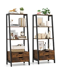 Gymax 2 Piece Bookshelf with Storage Drawers Sturdy Metal Frame Anti Toppling Devices