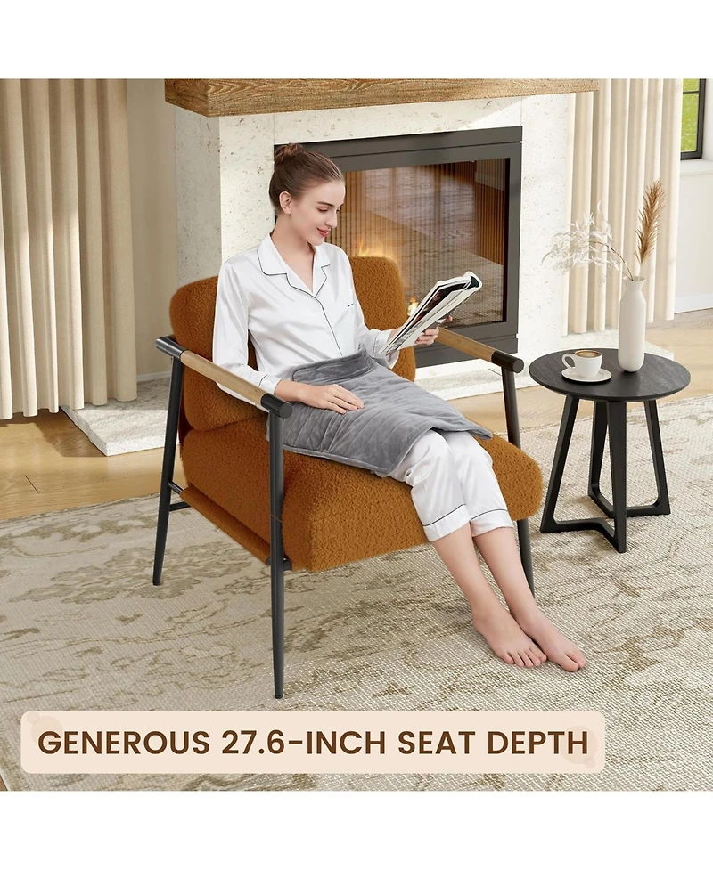 gaomon Modern Accent Chair, Comfy Chair with Metal Frame Wooden Armrest, Cozy Reading Chair with Soft Cushion for Bedroom