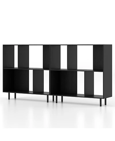 Gymax 2 Piece 4 Cubby Open Bookcase 3 Tier Freestanding Bookshelf with Detachable Metal Legs