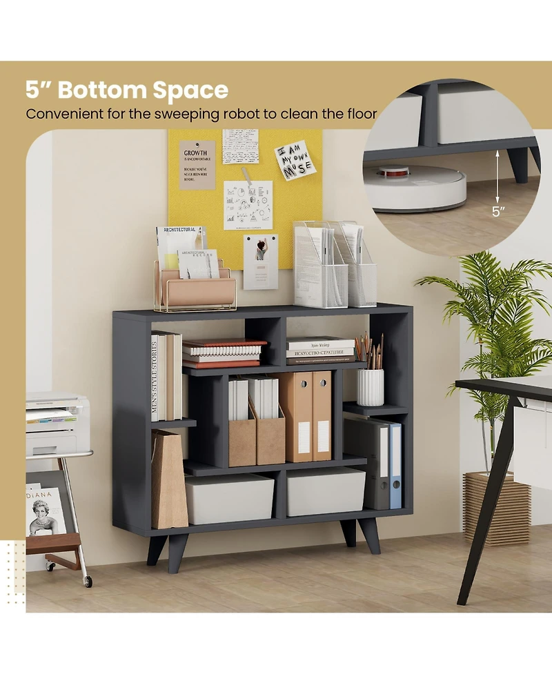 Gymax Bookshelf Geometric Bookcase with Anti Tipping Kit Storage Shelving Unit