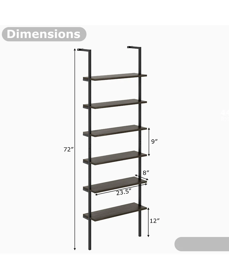 Gymax 2 Piece 6 tier Ladder Shelf 72 Inches Industrial Wall Mounted Bookshelf