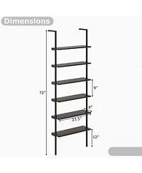 Gymax 2 Piece 6 tier Ladder Shelf 72 Inches Industrial Wall Mounted Bookshelf
