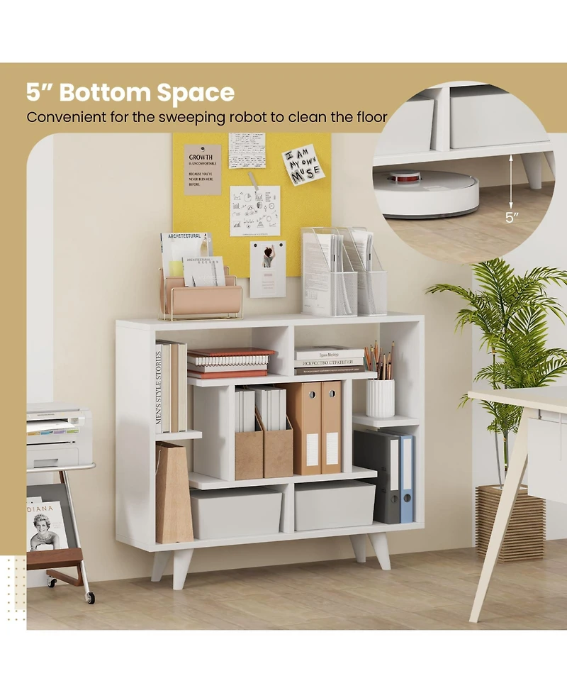 Gymax Bookshelf Geometric Bookcase with Anti Tipping Kit Storage Shelving Unit