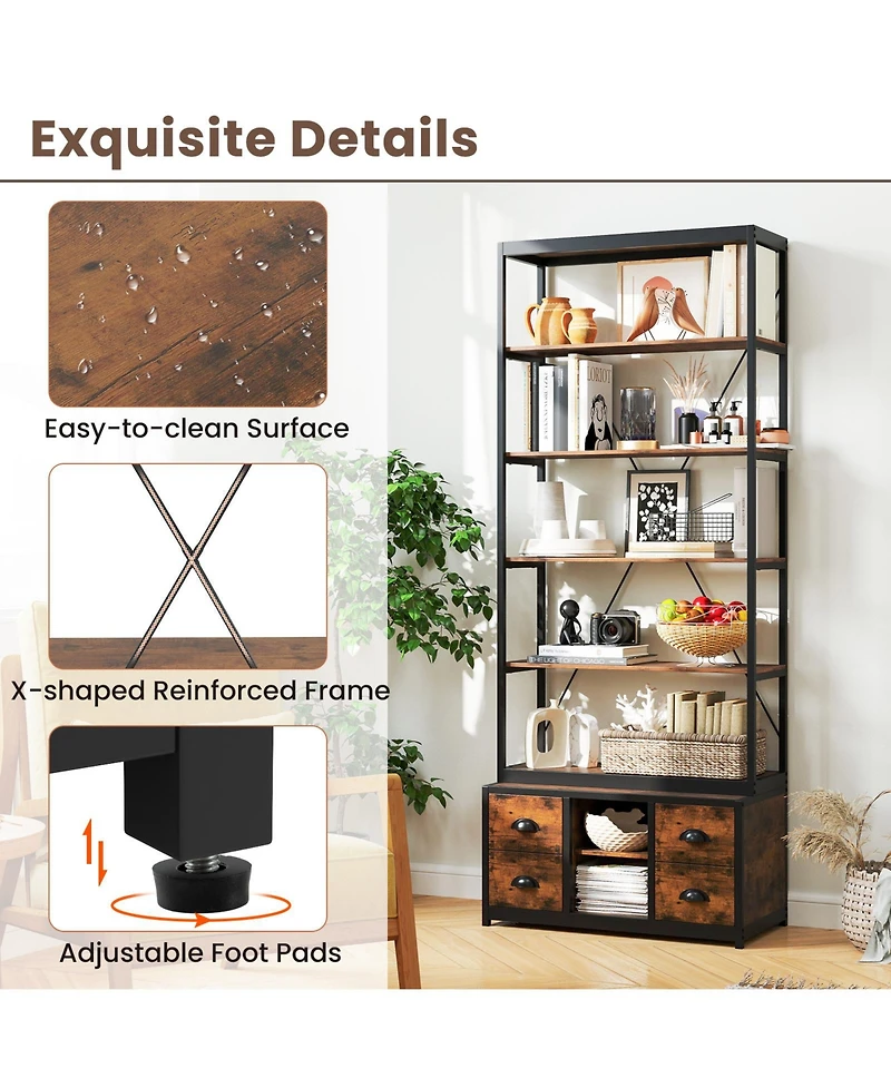 Gymax 2 Pieces 8 tier Bookshelf 79 Inch Freestanding Bookcase with 4 Fabric Drawers and Storage