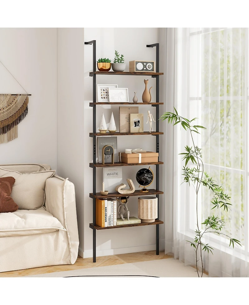 Gymax 2 Piece 6 tier Ladder Shelf 72 Inches Industrial Wall Mounted Bookshelf