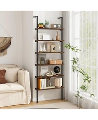 Gymax 2 Piece 6 tier Ladder Shelf 72 Inches Industrial Wall Mounted Bookshelf