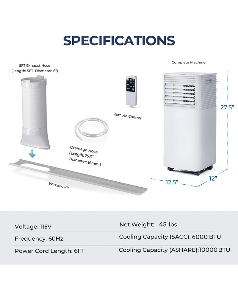 Ecooso 10000 Btu(Ashrae) Portable Air Cooler with Fan and Dehumidifier Mode